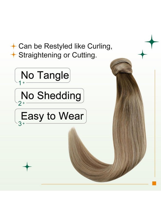 إيزي يوث وصلة ذيل حصان من الشعر البشري بمشبك في ذيل الحصان وصلات شعر بشري بني داكن يتلاشى إلى البني الرماد ويبرز وصلة ذيل حصان أشقر فاتح شعر بشري 14 بوصة 70 جم - Image 5