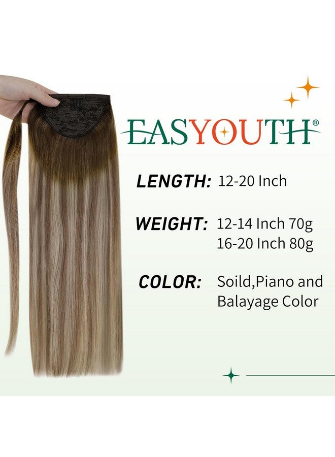 إيزي يوث وصلة ذيل حصان من الشعر البشري بمشبك في ذيل الحصان وصلات شعر بشري بني داكن يتلاشى إلى البني الرماد ويبرز وصلة ذيل حصان أشقر فاتح شعر بشري 14 بوصة 70 جم - Image 3