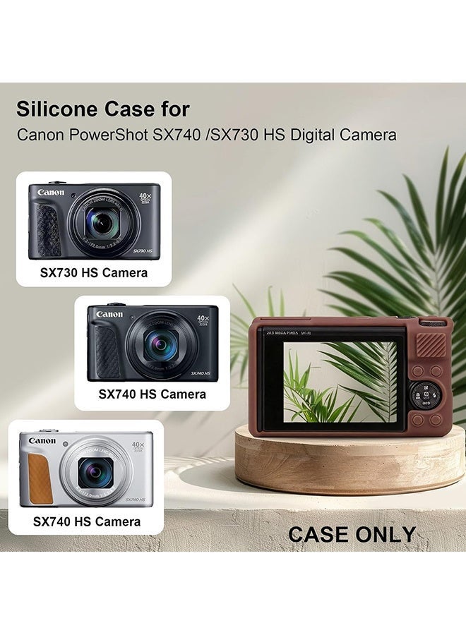 Wffo Silicone Case Compatible for Canon Powershot SX740 SX730 HS Digital Camera Soft Rubber SX740 HS Protective Sleeve with Removable Lens Cover a Tempered Glass Screen Protector Anti Slip Anti Scratch, Brown - Image 2
