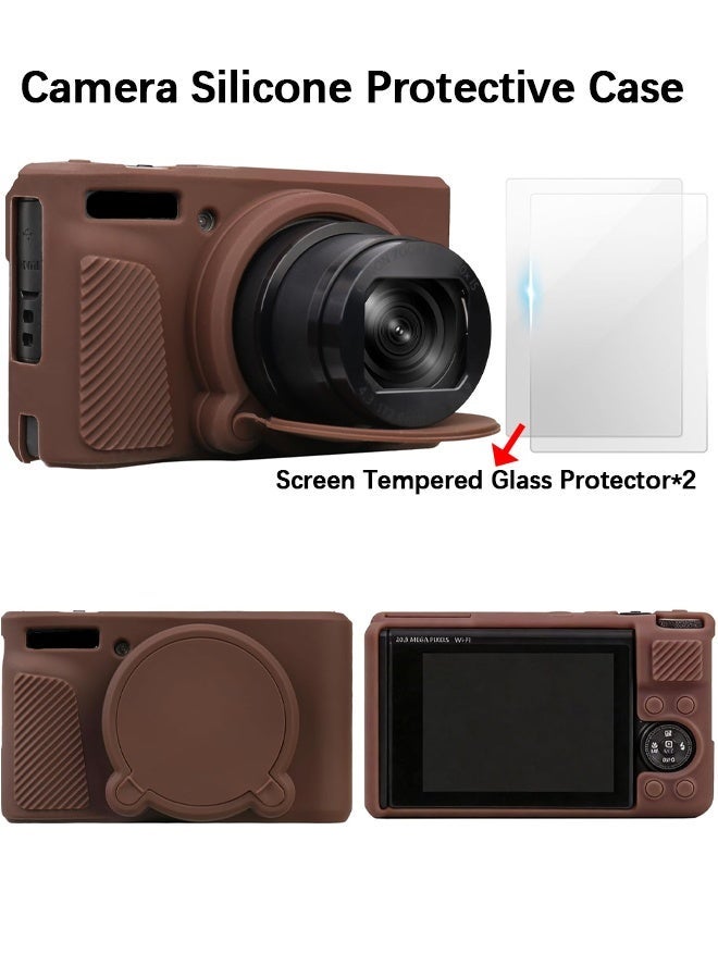 Wffo Silicone Case Compatible for Canon Powershot SX740 SX730 HS Digital Camera Soft Rubber SX740 HS Protective Sleeve with Removable Lens Cover a Tempered Glass Screen Protector Anti Slip Anti Scratch, Brown - Image 1