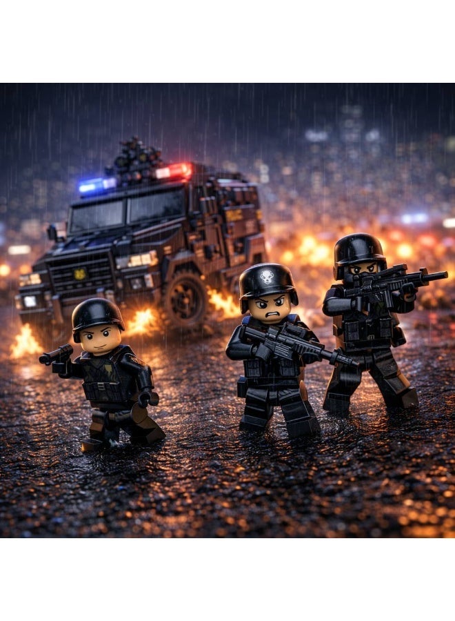 كيومان مجموعة بناء سيارة الشرطة المدرعة SWAT من QMAN – مكوّنة من 1250 قطعة مع 3 شخصيات مصغرة | سلسلة MineCity - Image 2