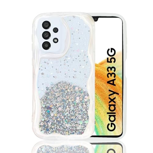 KC Back Cover for Samsung Galaxy A33 5G - Curly Wave Dry Fixed Glitter Shockproof Bumper Soft Silicone Case with Camera Protection (Transparent) - Image 1