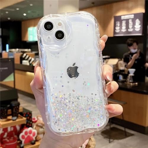 KC Back Cover for Samsung Galaxy A33 5G - Curly Wave Dry Fixed Glitter Shockproof Bumper Soft Silicone Case with Camera Protection (Transparent) - Image 3