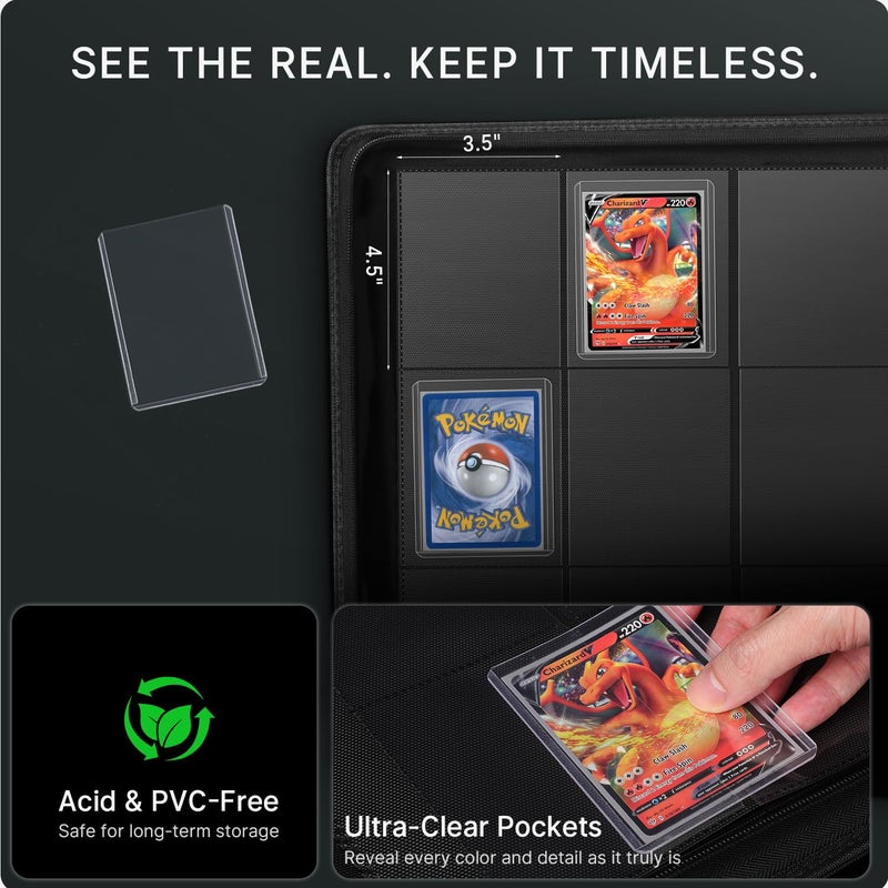 Foluck 9 Pocket Top Loader Binder, Holds 252 Toploaders, 200Pcs Top Loaders & Card Sleeves Included, Side-Loading Trading Card Binder, Premium Collection Album for Pokemon, TCG, MTG, Sports Cards - Image 4