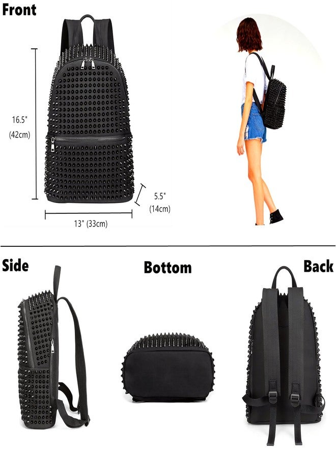 CmengAo Black Studded Backpack for Women, Large Punk Casual Traveling Daypack Rivet Backpack - Image 4