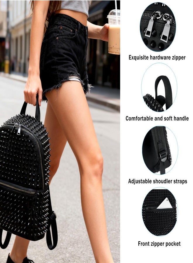CmengAo Black Studded Backpack for Women, Large Punk Casual Traveling Daypack Rivet Backpack - Image 5