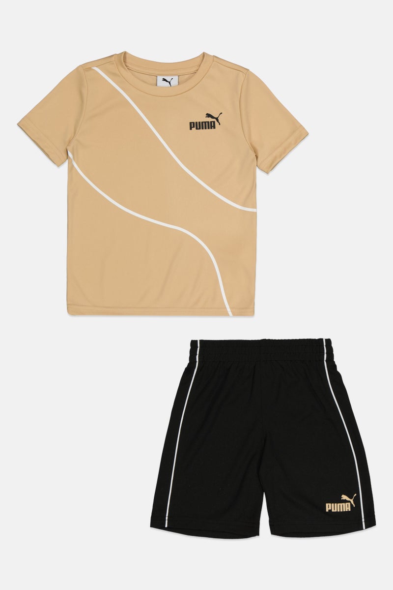 PUMA طقم تي شيرت قصير الأكمام وشورتات بشعار العلامة التجارية للأطفال الأولاد مكون من قطعتين، متعدد الألوان - Image 3