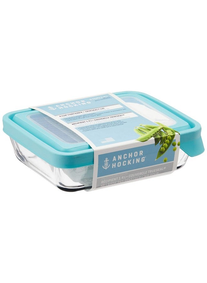 Anchor Hocking حاويات تخزين الطعام الزجاجية من أنكر هوكينج TrueSeal مع أغطية محكمة الإغلاق باللون الأزرق المعدني، سعة 6 أكواب (48 أونصة)، مستطيلة، عبوة من 4 - Image 1