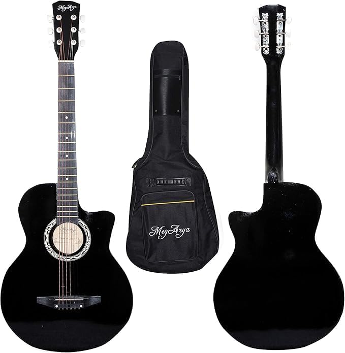 MegArya B-D38 Acoustic Guitar Kit with Foam Bag, Strap & Picks - 38 Inch (Black) - Image 1