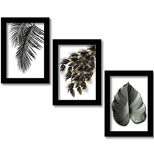 HEVEA Modern Art Framed Wall Posters/Paintings with Frame Wall Paintings Hangings Framed Wall Art Paintings (11 inch x 14 inch, Framed, Black, White) -Set of 3 - Image 1