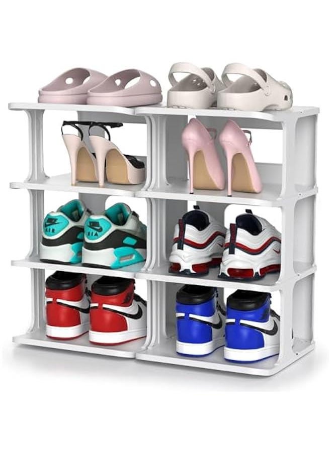 MIXDE - Shoe Racks, Shoe Cubby for Bedroom Plastic Organizer for Closet 8 Tier Shoe Cubby Free Standing Shelves Cabinet Sneaker Storage for Entryway Vertical Tower (White) - Image 1