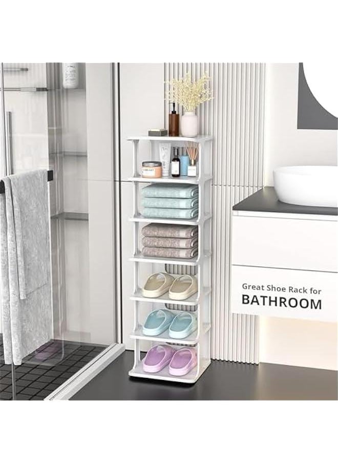 MIXDE - Shoe Racks, Shoe Cubby for Bedroom Plastic Organizer for Closet 8 Tier Shoe Cubby Free Standing Shelves Cabinet Sneaker Storage for Entryway Vertical Tower (White) - Image 1