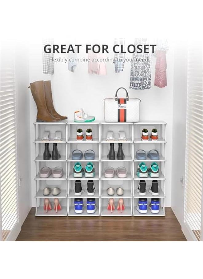 MIXDE - Shoe Racks, Shoe Cubby for Bedroom Plastic Organizer for Closet 8 Tier Shoe Cubby Free Standing Shelves Cabinet Sneaker Storage for Entryway Vertical Tower (White) - Image 1