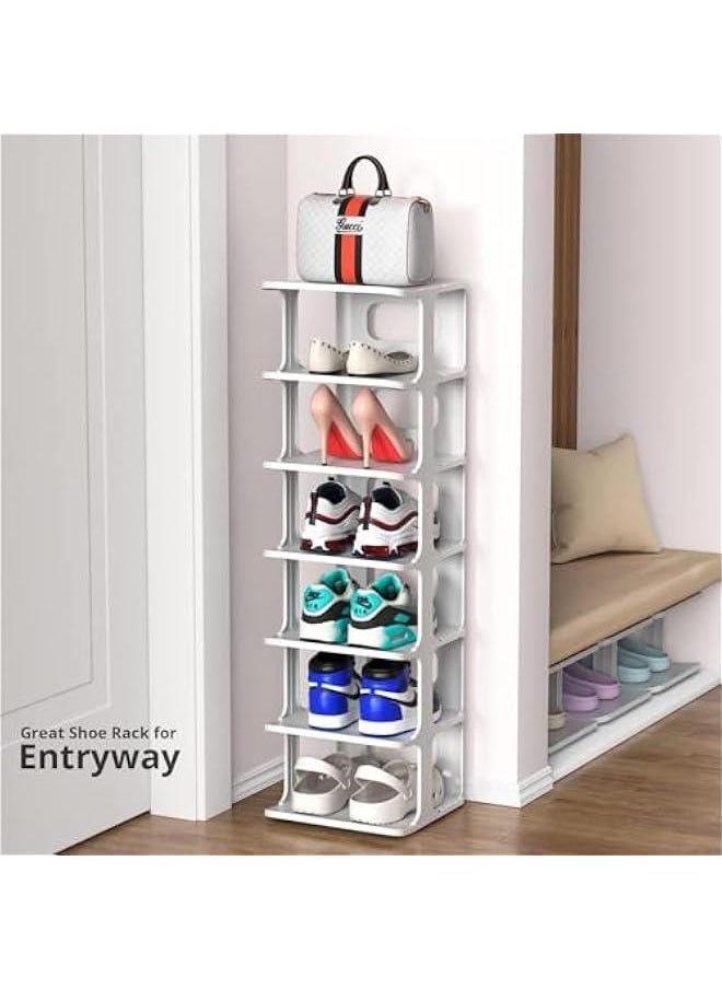 MIXDE - Shoe Racks, Shoe Cubby for Bedroom Plastic Organizer for Closet 8 Tier Shoe Cubby Free Standing Shelves Cabinet Sneaker Storage for Entryway Vertical Tower (White) - Image 1