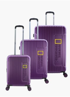 NATIONAL GEOGRAPHIC National Geographic Canyon ABS/PC Hardshell Luggage Set Metallic Purple, Durable Lightweight Expandable Anti-theft Zipper TSA Lock Travel Suitcase, 4 Double Wheel 3pcs Trolley Bag (20+24+28 Inch).  - Image 1