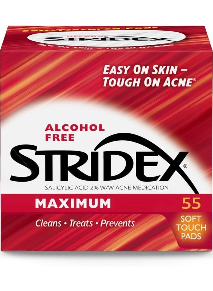 stri dex Stridex Acne Treatment Pads, Max, 55 Count - Facial Cleansing Wipes, Alcohol Free, Acne Treatment for Face, Moderate Acne, Smooth Application - Image 1