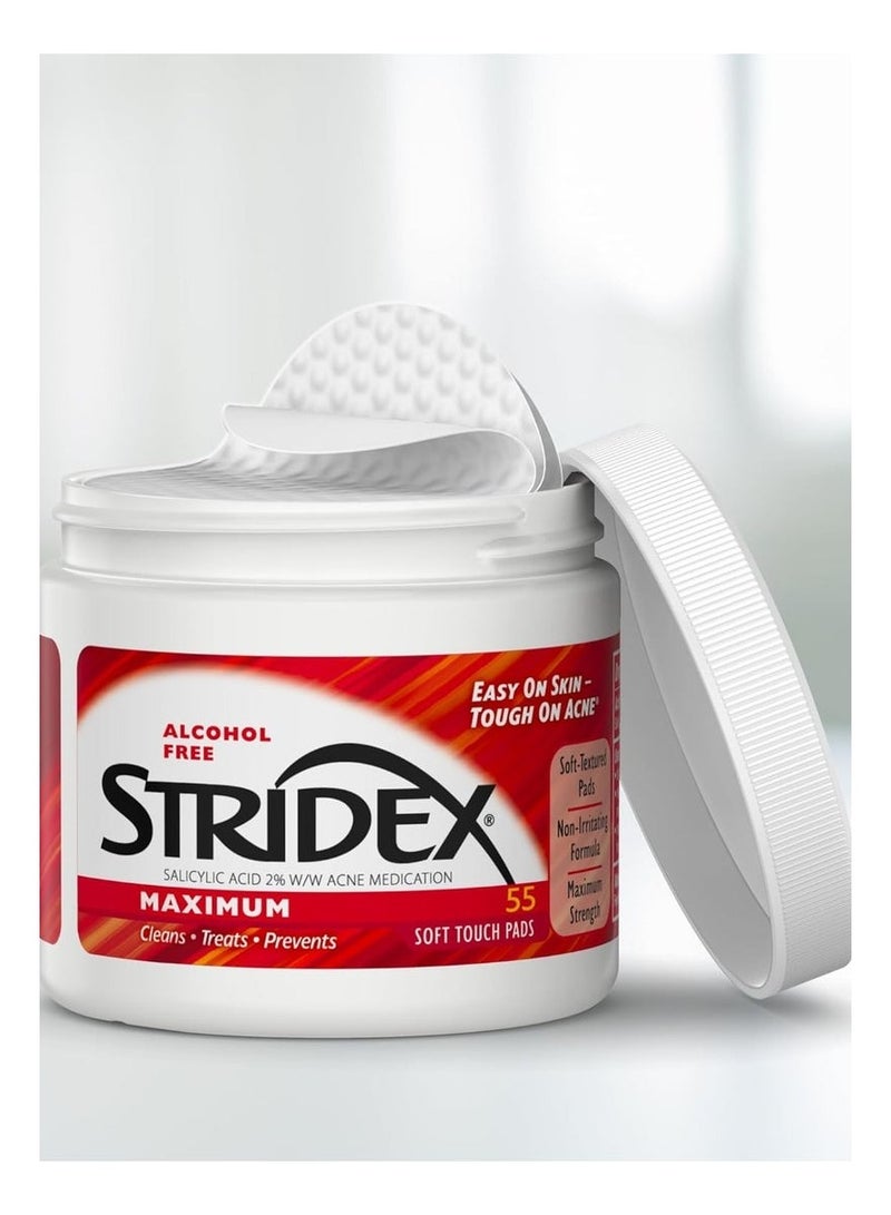 stri dex Stridex Acne Treatment Pads, Max, 55 Count - Facial Cleansing Wipes, Alcohol Free, Acne Treatment for Face, Moderate Acne, Smooth Application - Image 2