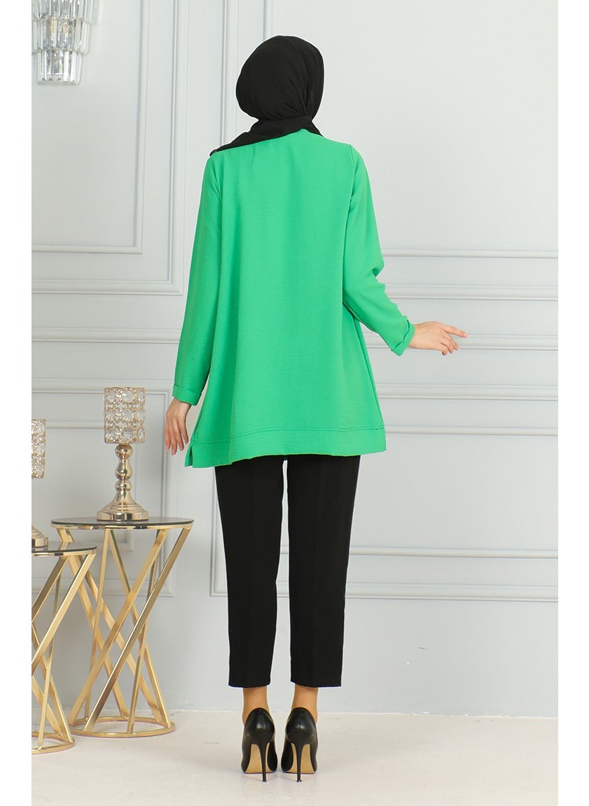 Sefa Merve Aerobin Fabric Slit Tunic 9138-02 Green  - Image 5