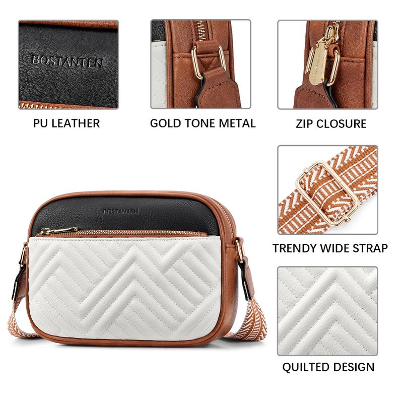BOSTANTEN Quilted Crossbody Bags for Women Vegan Leather Purses Small Shoulder Handbags with Wide Strap - Image 4