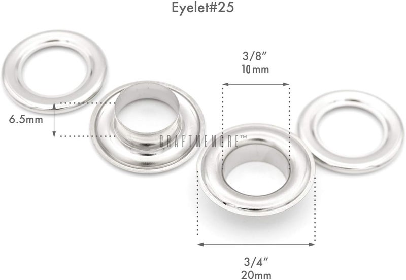 CRAFTMEMORE 100 Pack Aluminium Grommets Eyelets with Washers for Shoes, Bead Cores, Clothes, Leather, Canvas (3/8" (10mm)) - Image 2