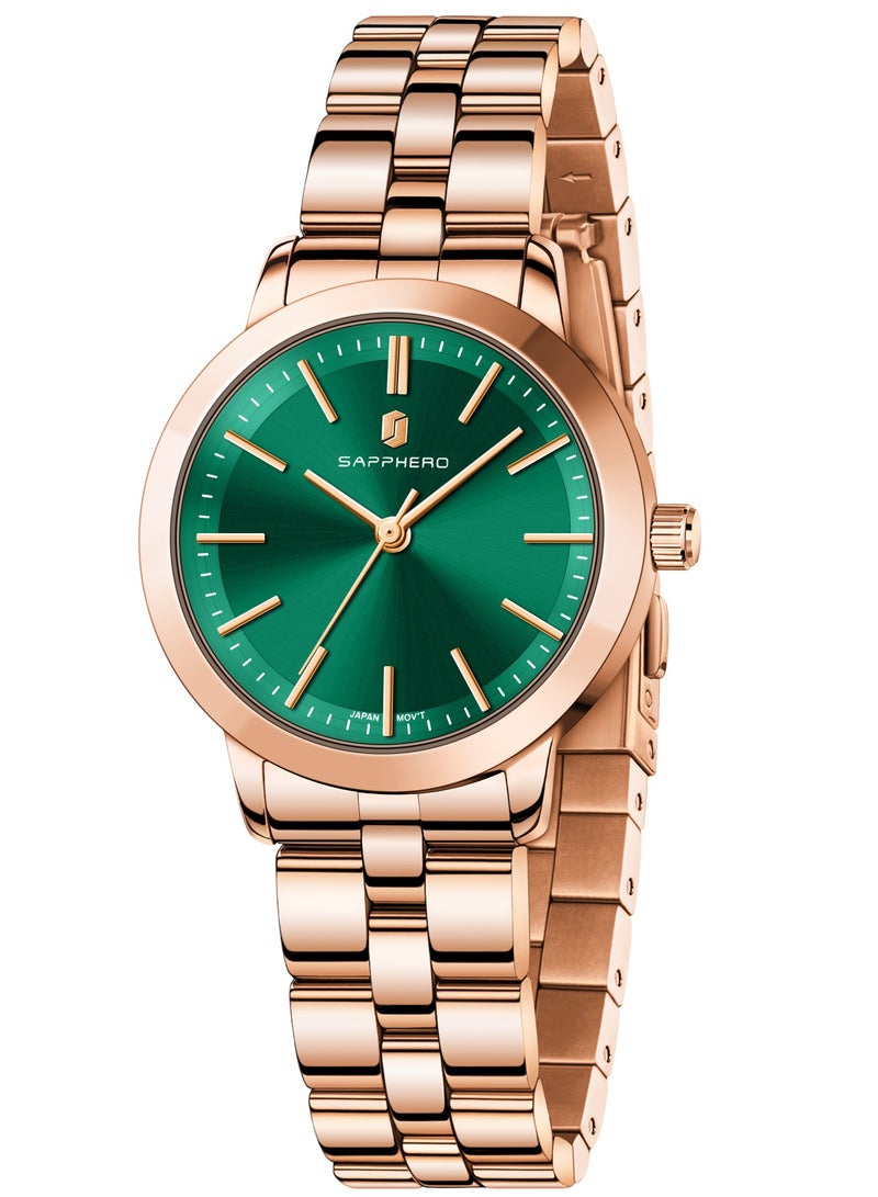 Sapphero سفيرو ساعة يد نسائية فاخرة سوار ستانلس ستيل مقاومة للماء - Image 1