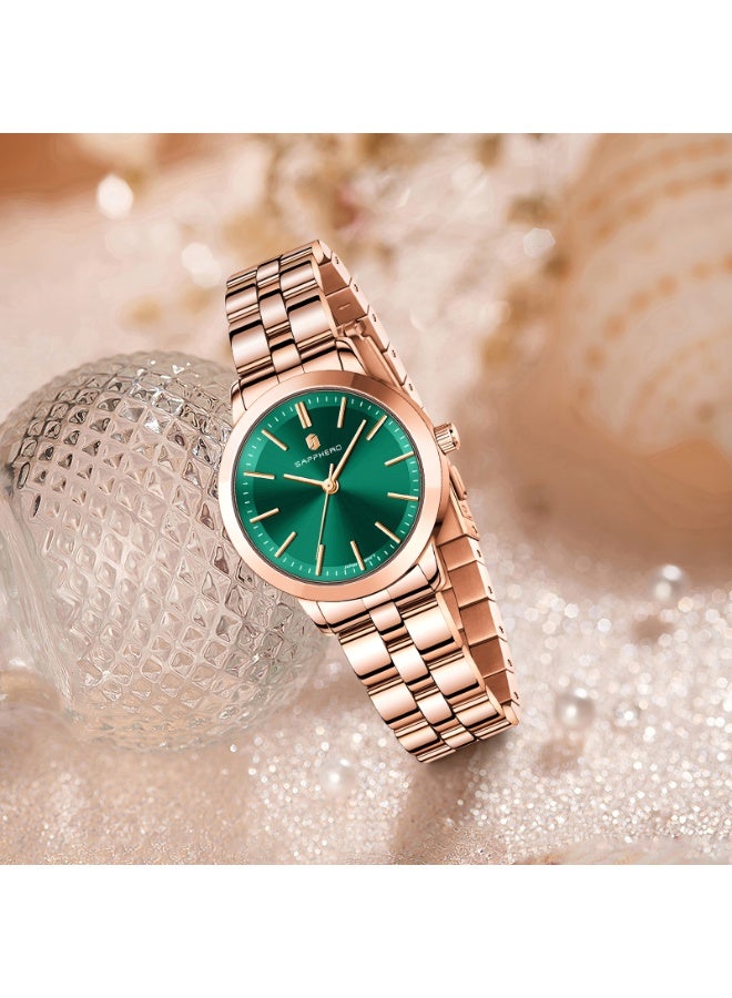 Sapphero سفيرو ساعة يد نسائية فاخرة سوار ستانلس ستيل مقاومة للماء - Image 3