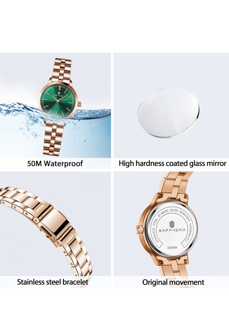 Sapphero سفيرو ساعة يد نسائية فاخرة سوار ستانلس ستيل مقاومة للماء - Image 5