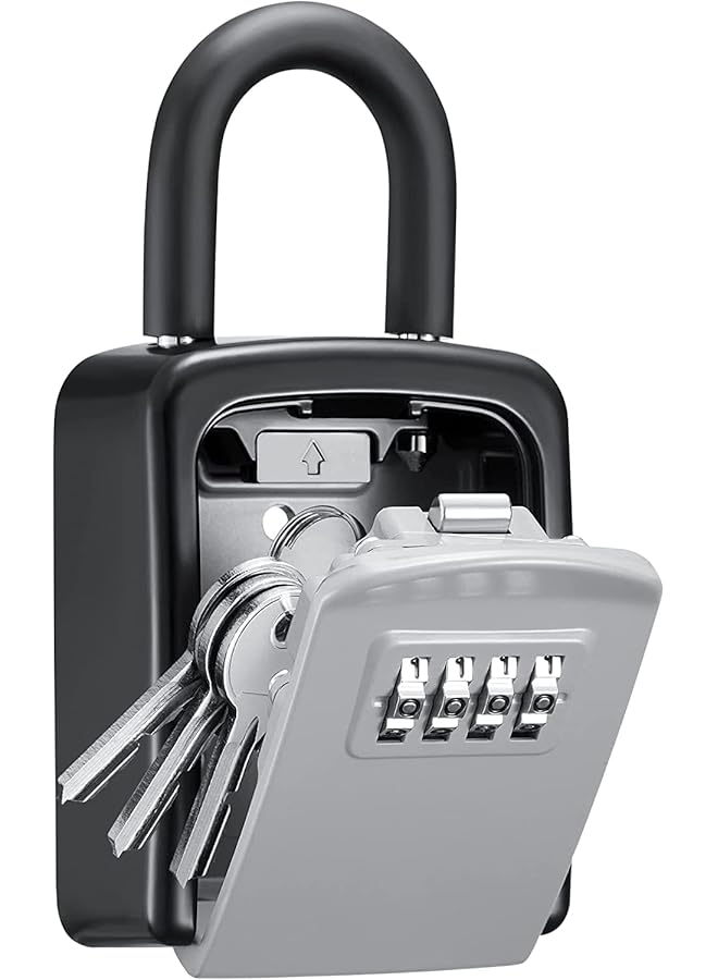 erorex Key Lock Box Waterproof Combination Lockbox Metal Key Lock Box 4 Digit Combination Key Storage Lockbox Metal Key Lock Box For Home Office Garage Apartment Spare Key Storage Grey - Image 1