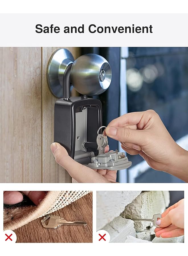 erorex Key Lock Box Waterproof Combination Lockbox Metal Key Lock Box 4 Digit Combination Key Storage Lockbox Metal Key Lock Box For Home Office Garage Apartment Spare Key Storage Grey - Image 5