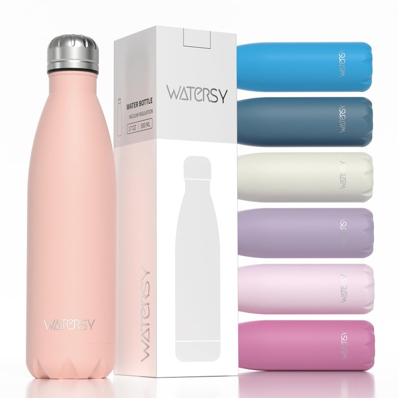 WATERSY Stainless Steel water bottles17oz500ml Insulated Water BottlesPink metal water bottle Keeps Drink Cold and HotBPA Free kids water bottles for SchoolGymTravelSports