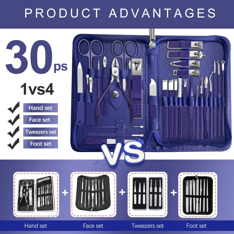 RedFlow Manicure Set 30 in 1 Nail Clippers Set,Nail Manicure Kit for Women,RedFlow Toenail Clippers,Pedicure Kit,Pedicure Tools,Suitable for Travel Manicure Tools (Navy Blue) - Image 2