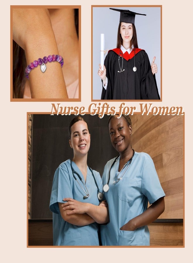 Dcfywl731 Nurses Week Gifts 2025 for Her Nurse Gifts for Women Nurse Bracelet Natural Stone Pink Heart Charm Bracelets for Women Trendy 2025 - Image 3