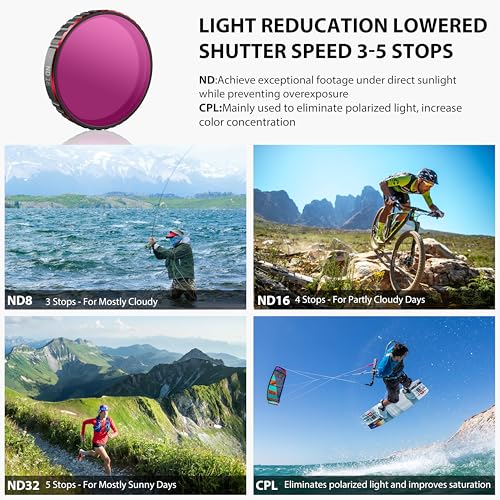 Tomat مجموعة فلاتر ND Action 5 Pro لـ DJI Osmo Action 5/4/3 - 4 قطع ND8 ND16 ND32 CPL فلاتر كثافة محايدة بزاوية واسعة للغاية ملحقات زجاج بصري HD إطار ألمنيوم - Image 3
