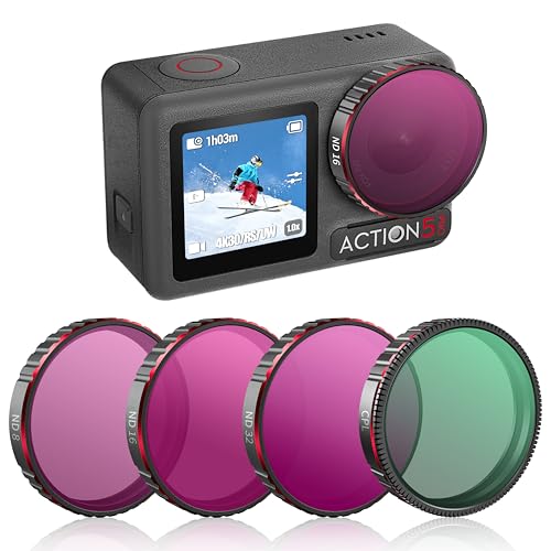 Tomat مجموعة فلاتر ND Action 5 Pro لـ DJI Osmo Action 5/4/3 - 4 قطع ND8 ND16 ND32 CPL فلاتر كثافة محايدة بزاوية واسعة للغاية ملحقات زجاج بصري HD إطار ألمنيوم - Image 1