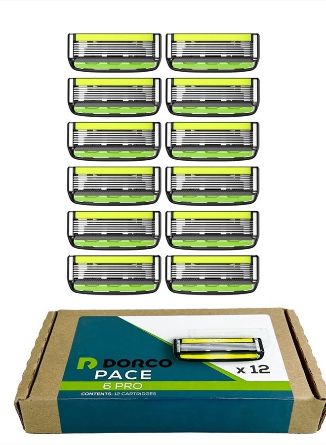 Dorco Pace 6 Pro - Six Blade Razor System with Trimmer - 12 Pack Refill (No Handle) - Image 1