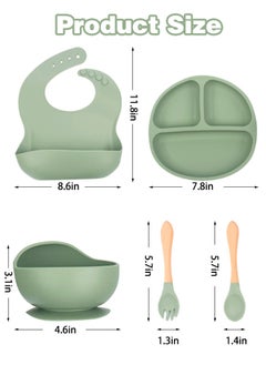 Super ZYouth 5-Pieces Silicone Baby Feeding Set, Baby Led Weaning Supplies with Suction Bowl and Divided Plate, Wooden Spoon and Fork, Toddler Tableware Set with Adjustable Soft Silicone Bib  - Image 2