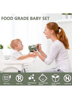 Super ZYouth 5-Pieces Silicone Baby Feeding Set, Baby Led Weaning Supplies with Suction Bowl and Divided Plate, Wooden Spoon and Fork, Toddler Tableware Set with Adjustable Soft Silicone Bib  - Image 4