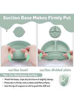 Super ZYouth 5-Pieces Silicone Baby Feeding Set, Baby Led Weaning Supplies with Suction Bowl and Divided Plate, Wooden Spoon and Fork, Toddler Tableware Set with Adjustable Soft Silicone Bib  - Image 3