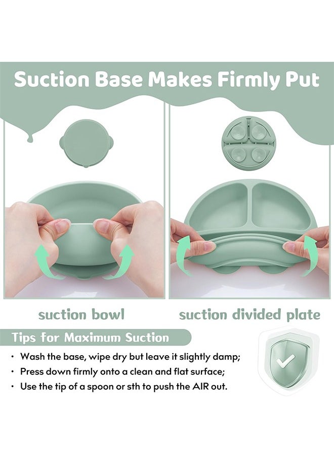 Super ZYouth 5-Pieces Silicone Baby Feeding Set, Baby Led Weaning Supplies with Suction Bowl and Divided Plate, Wooden Spoon and Fork, Toddler Tableware Set with Adjustable Soft Silicone Bib  - Image 3
