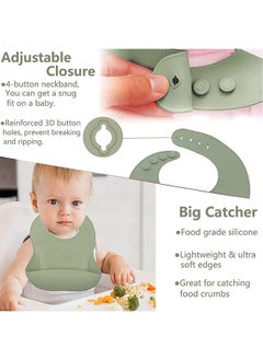 Super ZYouth 5-Pieces Silicone Baby Feeding Set, Baby Led Weaning Supplies with Suction Bowl and Divided Plate, Wooden Spoon and Fork, Toddler Tableware Set with Adjustable Soft Silicone Bib  - Image 5