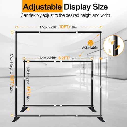 EMART 10x10 ft Heavy Duty Banner Backdrop Stand Kit Adjustable Frame for Step and Repeat Backdrops Ideal for Photography Trade Shows and Photo Booths - Image 3