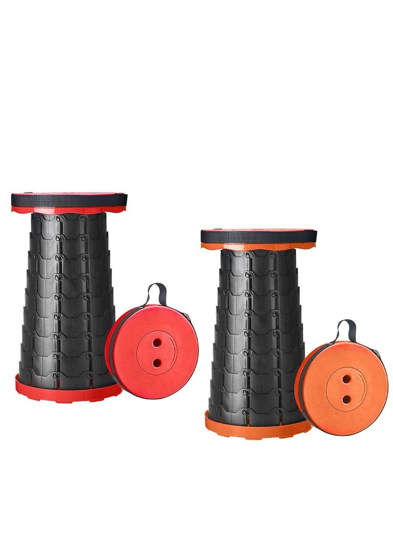 MARGOUN - 2 Pack Folding Stool Collapsible Telescoping Foldable Camping Stool Orange Red - Image 1