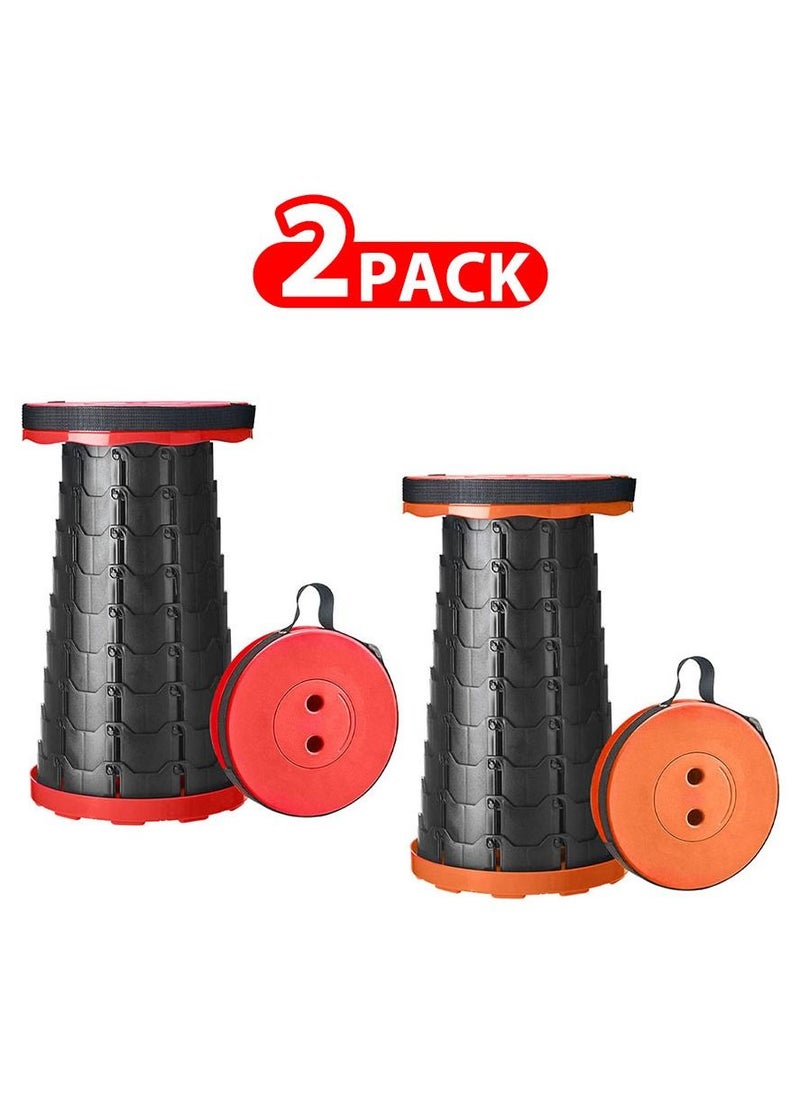 MARGOUN - 2 Pack Folding Stool Collapsible Telescoping Foldable Camping Stool Orange Red - Image 1
