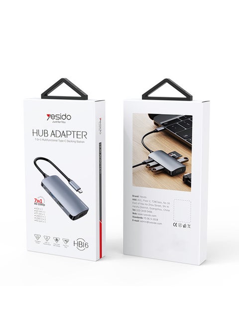 HB16 7 In 1 Type-C To USB External Hub and Docking Station With USB 3.0 PD 100W For Laptop Blue