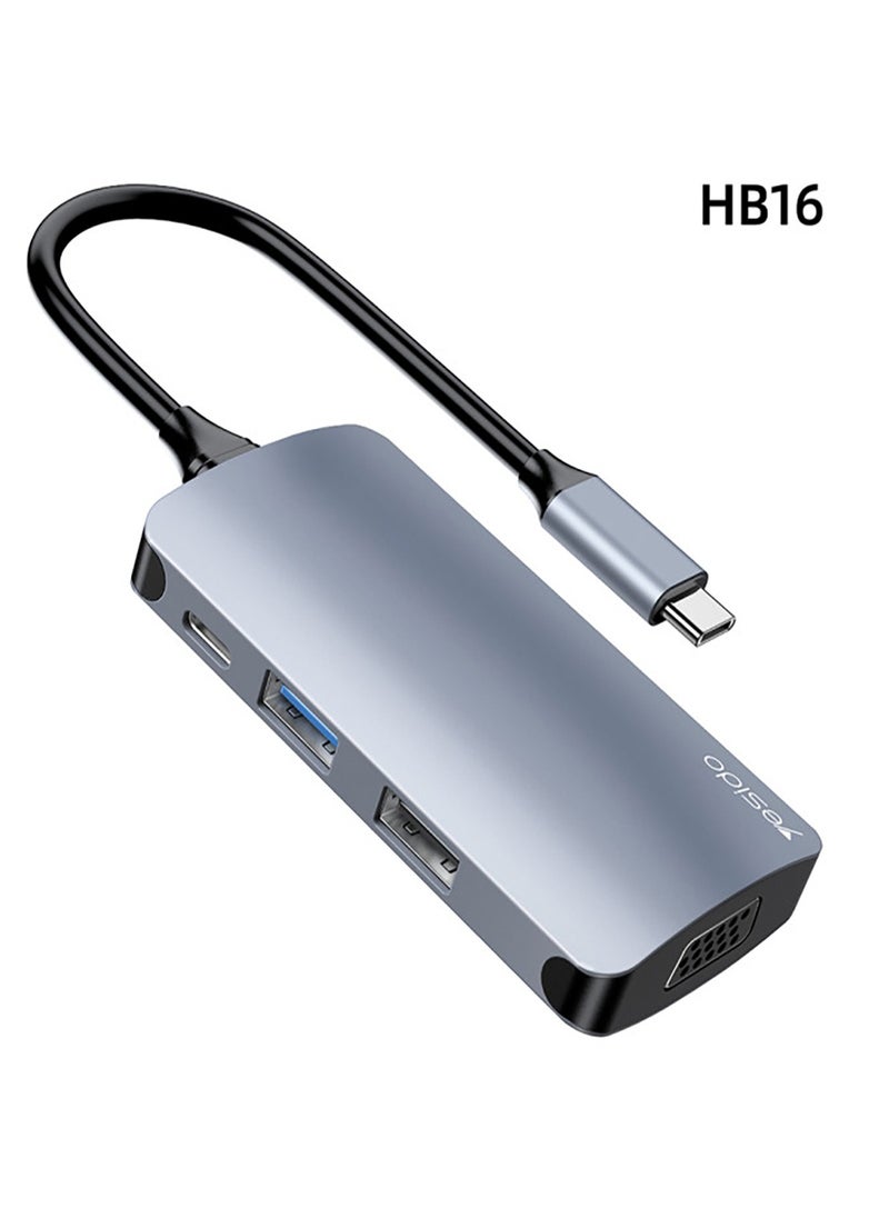 Yesido - HB16 7 In 1 Type-C To USB External Hub and Docking Station With USB 3.0 PD 100W For Laptop Blue - Image 1