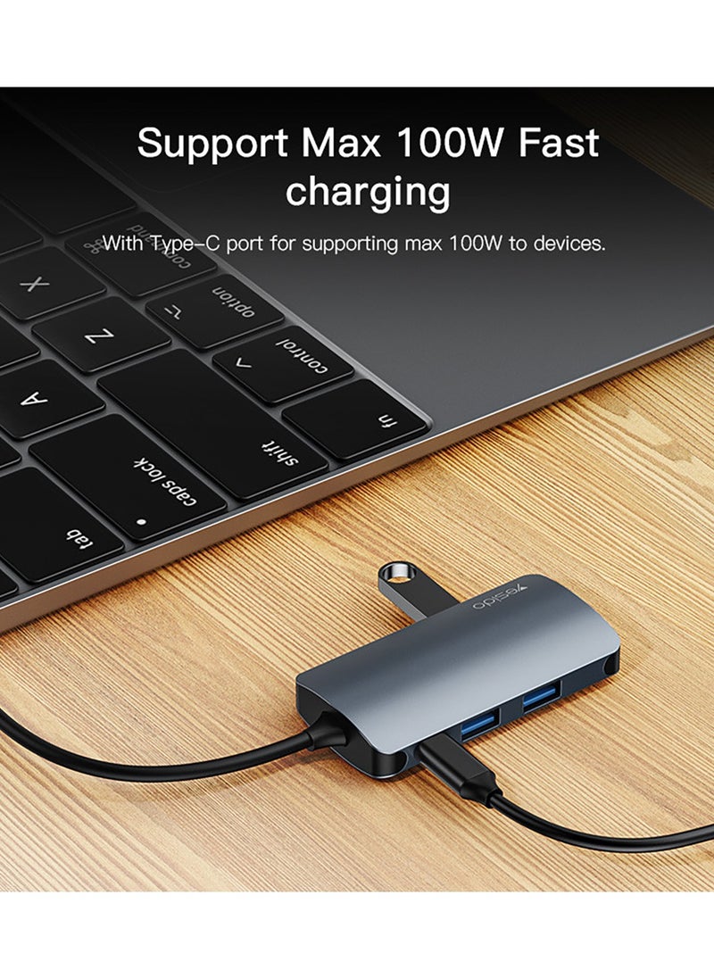 Yesido - HB16 7 In 1 Type-C To USB External Hub and Docking Station With USB 3.0 PD 100W For Laptop Blue - Image 1