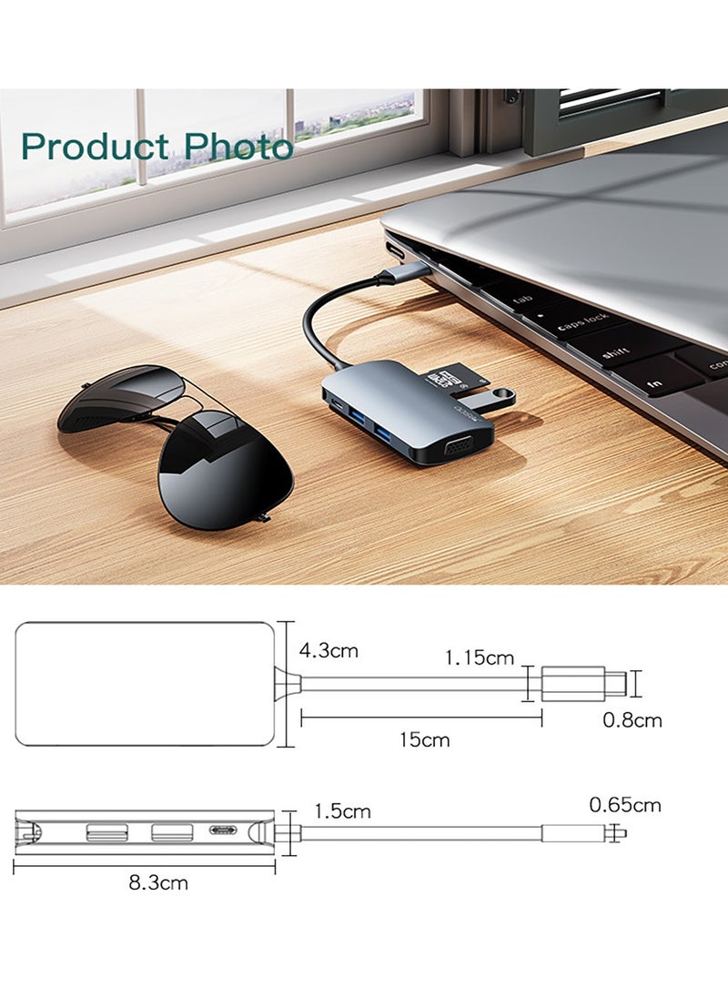 Yesido - HB16 7 In 1 Type-C To USB External Hub and Docking Station With USB 3.0 PD 100W For Laptop Blue - Image 1