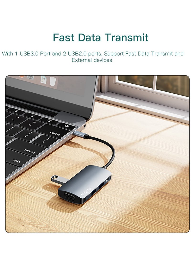 Yesido - HB16 7 In 1 Type-C To USB External Hub and Docking Station With USB 3.0 PD 100W For Laptop Blue - Image 1