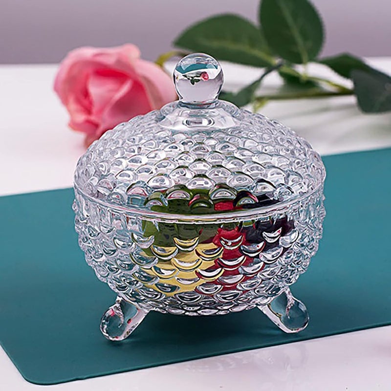 Mevanta Mevanta Crystal Glass Candy Dish with Lid premium Candy Jar Cookie Jar Decorative Candy Bowl Jewelry Dish Covered Candy Jars for Buffet Kitchen Home Office Desk Set Of 1 1 CrystalF - Image 1