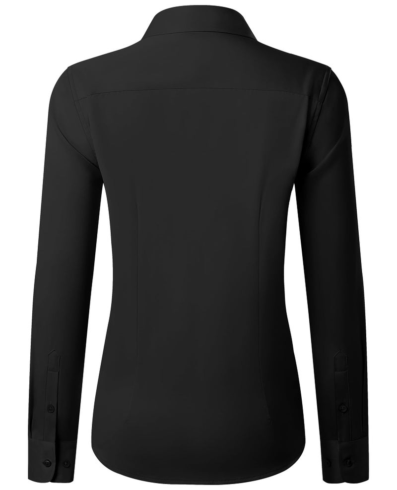 Gleeivy Button Down Shirts for Women Stain Shield No Iron Solid Button Blouse Slim Fit Silk Cotton Black Collared Long Sleeve Stretch Casual Business Dress Button Up Shirt Office Uniform - Image 3